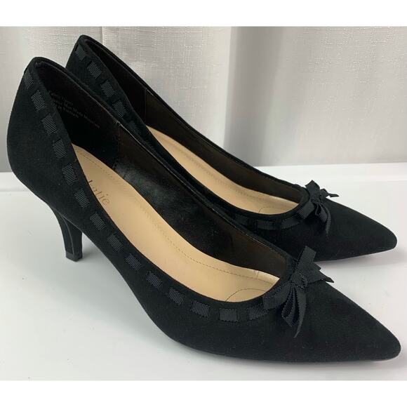 Kelly & Katie Heels Suede Ribbon Bow Pointed Toe - Picture 2 of 10